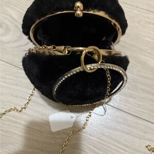 Elegant Black Fur Evening Bag